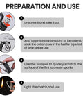 Instructions for using Relightable Permanent Lighter With Multitool Keychain Bottle Opener Reusable Waterproof Flint Fire Starter For Outdoor Survival No Matches Needed Dual Pack Silver Lighters For Camping Barbecues Emergencies And Adventure.