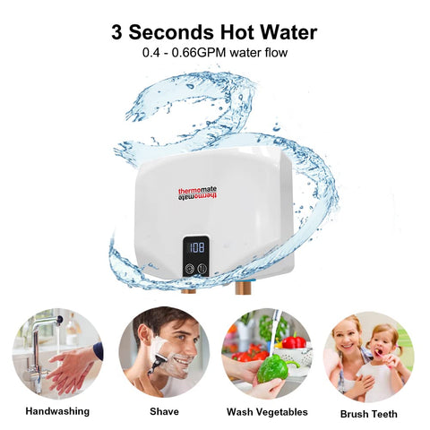 Mini Tankless Electric Water Heater 3.5kW 110 to 120V Point Of Use On Demand Instant Hot Water For Sink Wall Mounted With LED Display
