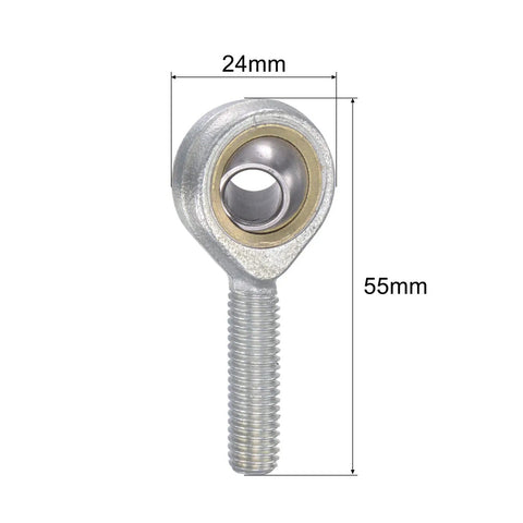 Two Pack Spherical Rod End Bearing 8mm Bore M8x1.25 Left Hand Male Thread Connector Self Lubricated Joint For Heavy Duty Machinery And Hydraulic Cylinders Built Tough For Long Life, 8mm bore, 24mm head, 55mm length