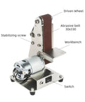 Mini Electric Belt Grinder And Polisher Tool With 775 Motor For Metal Wood Sanding Polishing Compact Desktop Benchtop Station.