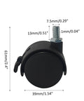 Dimensions of Four Pack One Point Five Inch M8 Threaded Stem Nylon Swivel Caster Wheel With Locking Brakes for Furniture Office Chairs