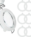 Silicone jar gasket set for regular-mouth canning jars; eight white gaskets, 3.75-inch diameter.