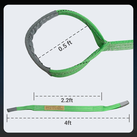 KOERZORE 2-pack nylon lifting straps, 4 ft long, green and gray webbing for hoist and rigging