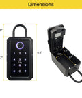 Smart Fingerprint Key Lock Box With Bluetooth Access TTLock App Control dimensions and interior view with keypad and shackle