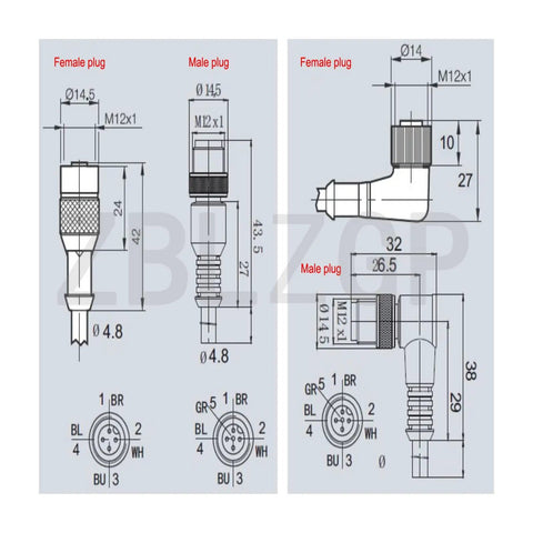 Technical diagram of Heavy Duty Shielded M12 A-Code 8 Pin Female Sensor Connector Cable For Industrial Automation Profibus Actuator Network Open Shielded Aviation Style Metal Housing IP67 Temperature Range -40 To 105 C 3 M 9.8 Ft