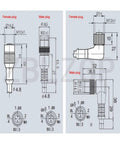 Technical diagram of M12 right angle sensor cable 4 pin ACoded female connector, aviation grade shielded signal cable dimensions and design