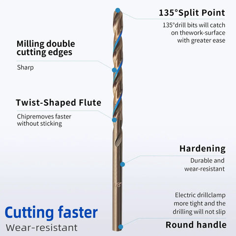 Heavy Duty Pro Grade Cobalt Drill Bit One Eighth Inch M35 High Speed Steel Jobber Length Drill Bit With 135 Degree Point