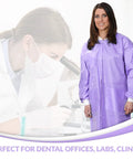 Knee Length Lab Coats 50G SMS, Unisex 10 Pack, Anti Static, Knit Cuffs, Pockets, Purple, Durable Pro Grade Medical Wear for Dental Hospitals Clinics, Reusable and Washable, Autoclavable Up To Five Uses