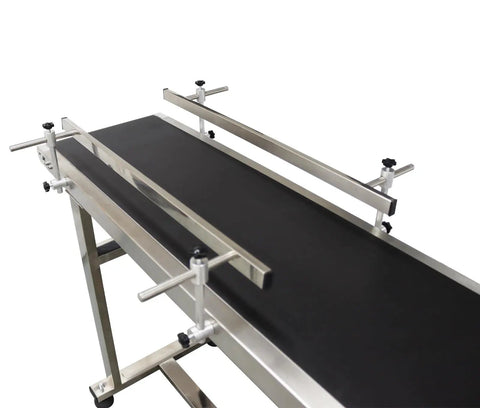 PVC Flat Belt Conveyor With Adjustable Speed 118 By 7.8 Inch Industrial Transport Belt Black 110V 250W Motor Double Guardrail