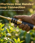 Hand holding Three Quarter Inch Hose Quick Connect Fittings Kit 2026 Model Water Hose Adapter, demonstrating easy snap connection.