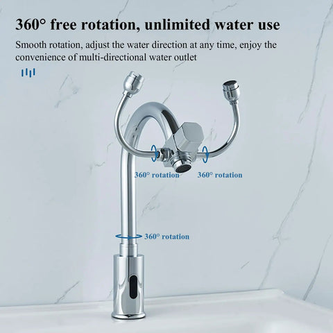 Touch-Free Induction Faucet, with Eyewash, 360 Degrees Rotating Water Outlet, Sensing Distance 40cm,for Lab, Hospitals,Warehouses with chrome finish.