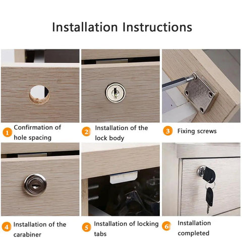 Installation instructions showing steps for Gotta Keep Your Drawers Locked Down Tight With These Heavy Duty Three Pack Cabinet Locks.
