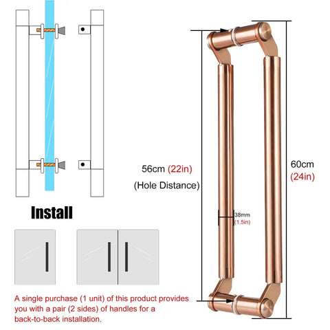 Hotel Hall Glass Door Handle With Modern Round Metal Push Pull Design Rose Gold Finish Durable 304 Stainless Steel dimensions