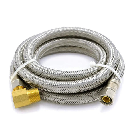 Universal Dishwasher Installation Kit With 6 Foot Stainless Steel Hose And Burst Proof Water Supply Line, coiled view