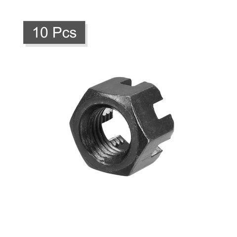 Badass M12x1.5mm Hex Castle Nuts Crafted From Hella Tough Carbon Steel With Matte Black Finish And Rock Solid Grade 4.8 Hold 10 Pack For Quick Jobs