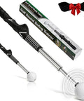 Retractable Golf Swing Trainer With Grip Trainer And Click Feedback For Tempo And Swing Mechanics Weighted Indoor Practice Stick For Home Office Use Great Gift For Men And Women Beginners visible in packaging, with black ergonomic grip and stainless steel shaft.