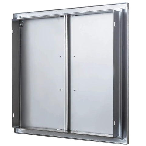 Stainless Steel Flush Mount Outdoor Kitchen Door Set Double Access Door 30 Inch Wide 21 Inch High Rust Resistant And Weatherproof