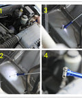 Demonstrating use of Telescoping Inspection Mirror With LED Lights And Flexible 4 Claw Magnetic Grabber Tool Set in engine area