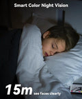 Child sleeping peacefully observed by 2.5K Indoor WiFi Security Camera For Home With 360 Degree View AI Human Detection Night Vision.