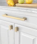 Champagne Bronze Cabinet Pulls 20 Pack 5 Inch Center Hole Kitchen Cabinet Hardware Brushed Brass Gold Drawer Handles on white cabinet