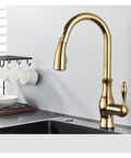GAZOGJ Black Kitchen Faucet Pull Down Sink Mixer Tap 360°Rotation Single Lever Water Crane Durable Chrome Finish Stylish Modern Design for Kitchen Upgrade,Type A-Gold in kitchen setup.