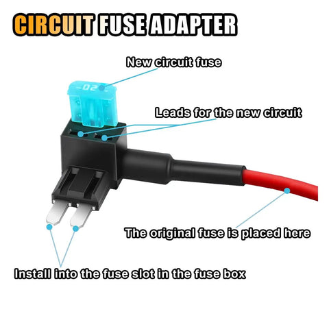 12V Car Add A Circuit Fuse Tap Adapter Kit With 15A Mini Blade Fuses diagram labeled parts for cars trucks boats LED strips dash cams