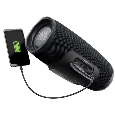 Charge 4 Waterproof Portable Bluetooth Speaker With 20 Hour Battery Life Rugged Outdoor Ready Wireless Speaker Dual Device Pairing Deep Bass IPX7 Black connected to smartphone