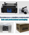ESD Safe 853A BGA Rework Station with Digital IR Preheat, boxed with power cord and manual, safe packaging display