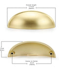 5 Pack 3 Inch Center To Center Light Brass Bin Cup Pulls Brushed Gold Zinc Alloy Cabinet And Drawer Pulls Front and Side View