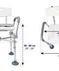 Heavy Duty Shower Chair With Arms And Back For Inside Showers, Double Reinforced Crossbar, height and width dimensions shown