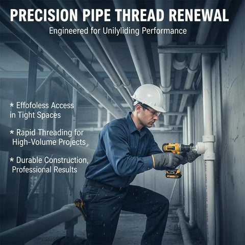 Man using Upgraded 4 In 1 Plastic Pvc Water Pipe Threading Die Set With Internal External Thread Cutter on pipes.