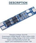 No Fuss 10 Pack 2S Lithium Battery Protection Board With Nickel Tabs 8A Max Load BMS For 18650 Cells showing charging specifications.