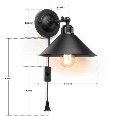 Plug In Black Wall Sconce Two Pack With Antique Swing Arm Industrial Style Lamp No Fuss On Off Cord Switch E26 Base Durable Fixture
