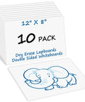 Stack of 10 Pack Small Whiteboards Double Sided Dry Erase Boards 12x8 Inches with blue elephant drawing