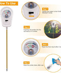3 In 1 Soil Test Kit With Moisture Meter PH Meter And Fertility Tester For Garden, Lawn, Farm And Indoor Outdoor Use, Quick And Accurate Soil Diagnostics For Home Growers In Lace Elegance White showing how to use steps