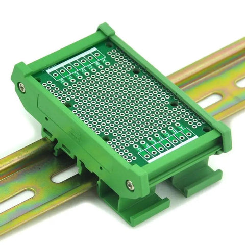 DIN Rail Mounting Carrier Housing With Prototype PCB Board for DIY Electronics Projects fits 35mm rail, external size 50x87x30mm.