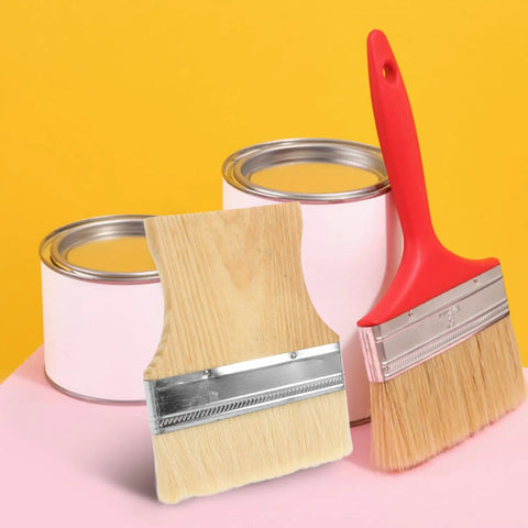 Three Piece Flat Paint Brush Set With Wood Handles For Walls And Furniture, Pig Bristle Stain And Oil Brushes for DIY Home Painting