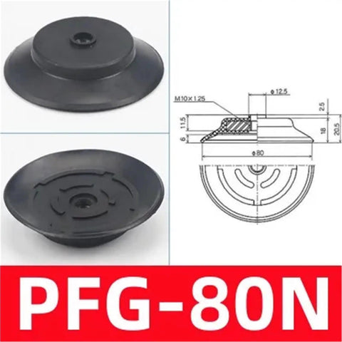PFG-80N black silicone vacuum suction cup for pneumatic manipulators, featuring a flat design for secure grip.