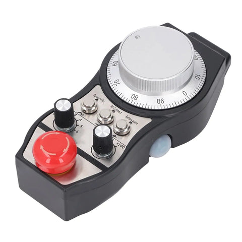 Next Level CNC Handwheel Controller Goes Wireless With Super Smooth 6-Axis Ergonomic Design And Massive 60m Range For Serious Shop Grinds, wireless CNC handwheel with red emergency stop button