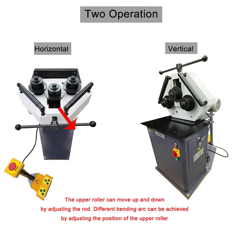 Heavy Duty Electric Ring Roll Bender For Steel Fabrication, 220V 1.1kW Motor With Reversible Foot Switch, Horizontal Or Vertical Metal Rolling Machine shown in operation.