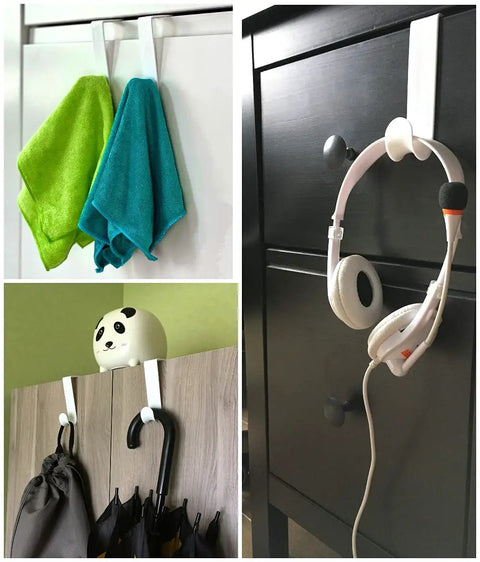 Over The Door Hook Set White Plastic Hanger For Coats Towels And Accessories Easy Install Door Mount Rack For Bedroom Kitchen Bathroom And Laundry With Scratch Free Surface Pack Of 2 holding towels, headphones, and coats