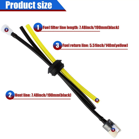 Fuel Tank Grommet Kit With Fuel Line Filter And Primer Bulb For Echo Blowers And Trimmers Replaces Grommet 13211546730 And Filter 125 527 shown with measurements of fuel lines