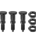 Handy Three Pack Of Rock Solid Carbon Steel Push Fit Ball Nose Spring Plungers M10x1 Thread With 5mm Pin Self Locking Retractable Design For Tough Industrial Workshop Jobs, three plungers and nuts.