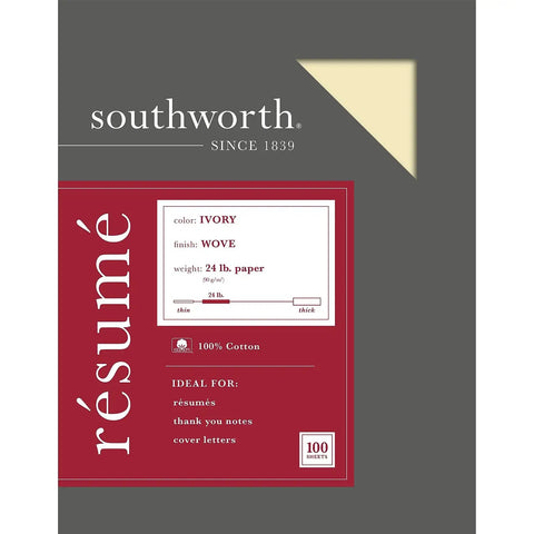 Premium 100 Percent Cotton Resume Paper 8.5 X 11 Inches 24 Lb Ivory Recycled Pack Of 100 shown in red and grey packaging
