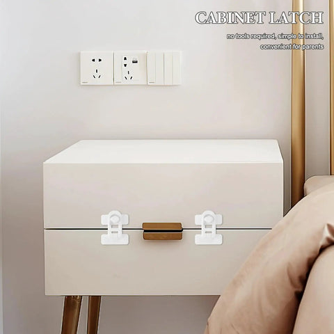 White cabinet with 4 Pack Childproof Cabinet Locks For Fridge And Oven Doors Multi Function Safety Latches Easy Install Perfect For Home And Daycare