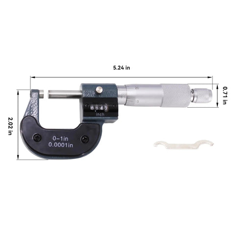 One Inch Outside Micrometer With Carbide Tips And Digit Counter Precision 0.0001 Inch Range From Zero To One Inch With 0.001 Inch Reading