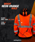 Back view of American Grit High Visibility Hoodie For Men, Class 3 Type R, ANSI ISEA 107-2020 Compliant, orange XL with reflective strips
