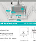 Diagram of Undermount 15x15 Inch Kitchen Sink in Brushed T304 Stainless Steel with dimensions and installation details.