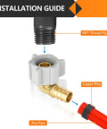 Ten Piece PEX Fittings Set With Brass Crimp Fittings For One Half Inch PEX To One Half Inch Female NPT Swivel Elbow For Potable Water Certified To ASTM F1807 And NSF ANSI 61 Lead Free installation guide showing NPT thread pipe to PEX