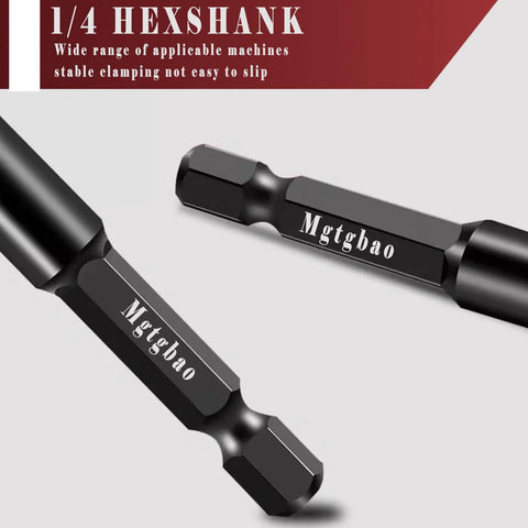 Two black Mgtgbao carbide masonry drill bits with hex shanks and serrated 4-flute design.